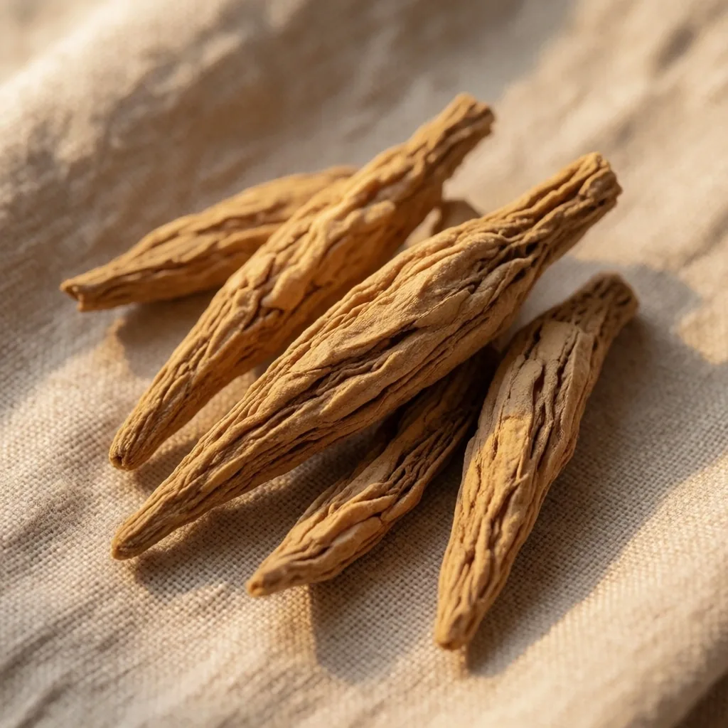 Dried herbal roots on linen