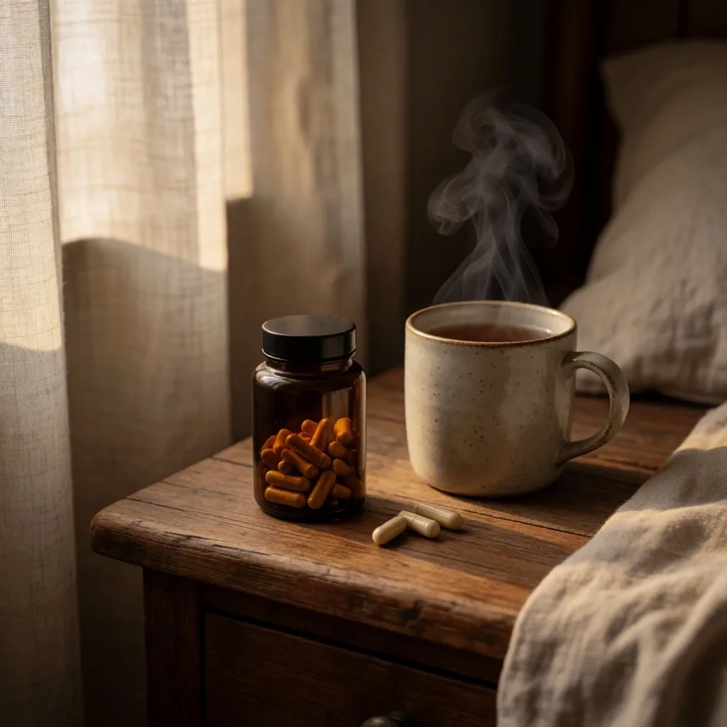 Magnesium supplement on a bedside table