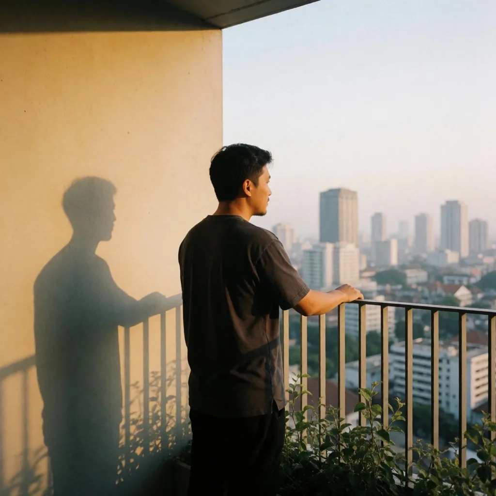Morning sunlight on a Jakarta balcony