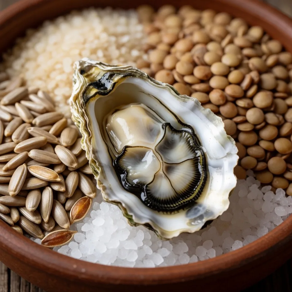 Zinc-rich foods on a wooden board